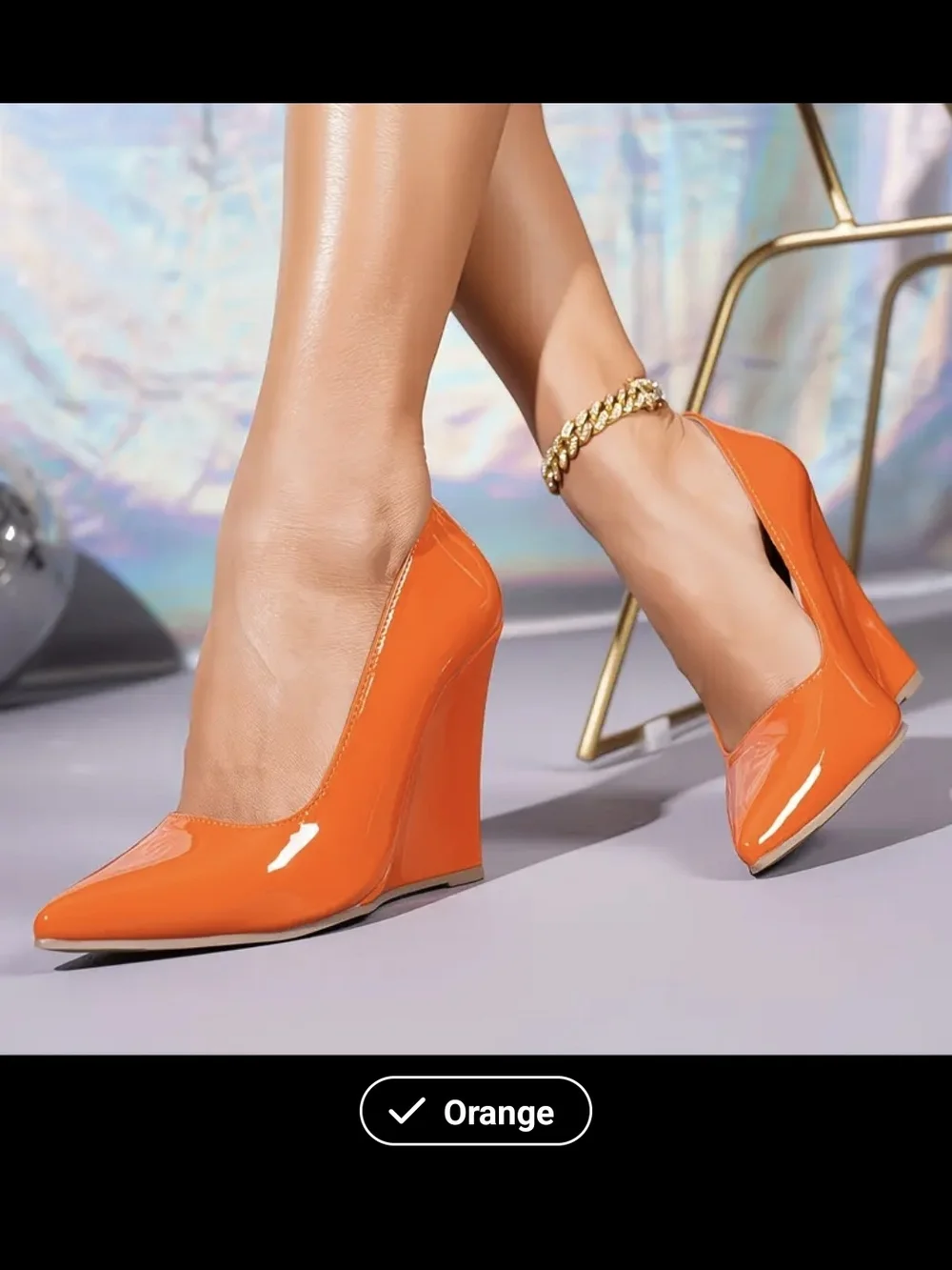 Orange Patent Wedge Pumps - Elegant Women's Heels